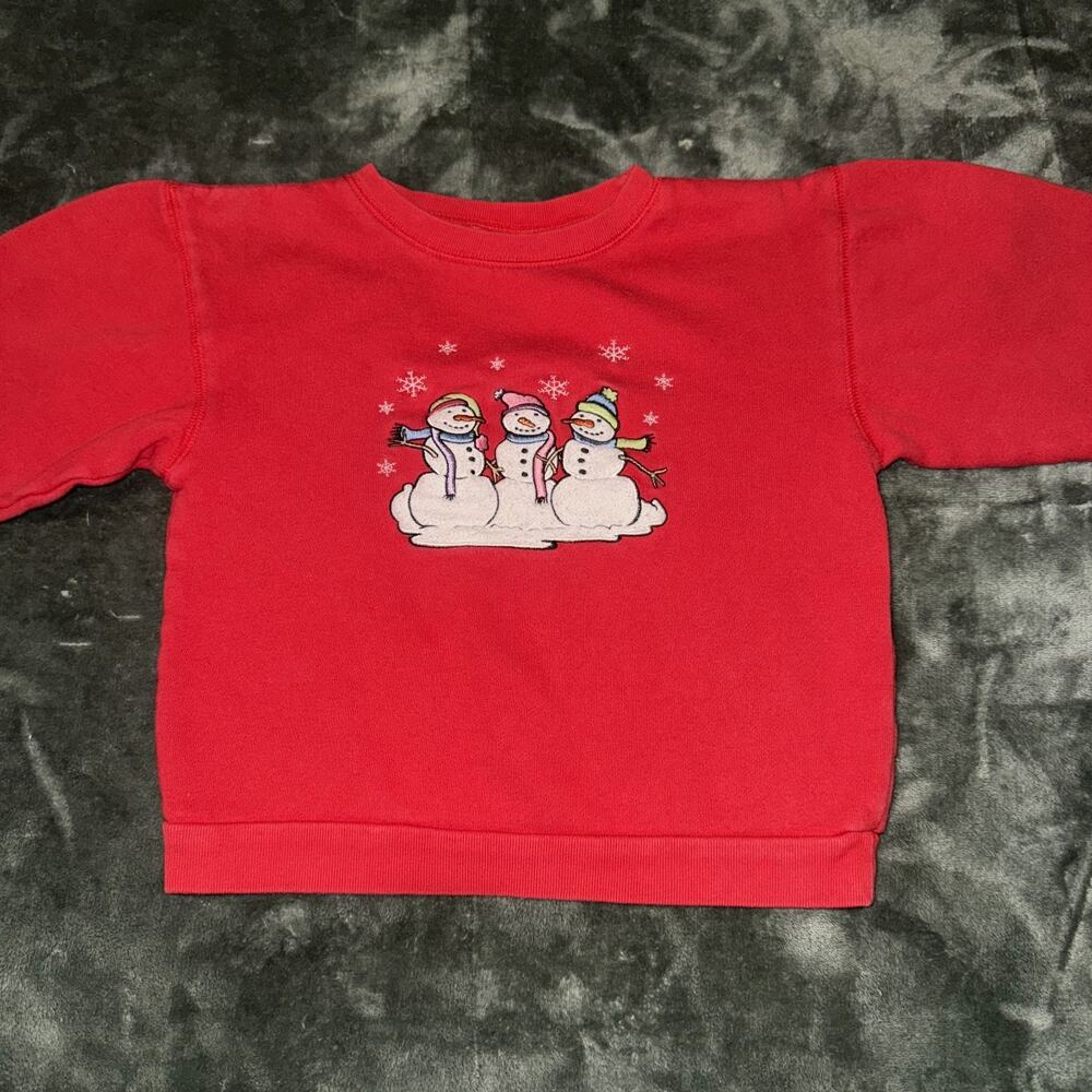 Vintage Falls‎ Creek Authentic Sweatshirt Kid's 6T Red Snowman Print Christmas